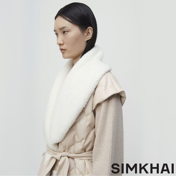 SIMKHAI **NWT** Astra Tie Waist Puffer Jacket Beige/Blush - Picture 7 of 14